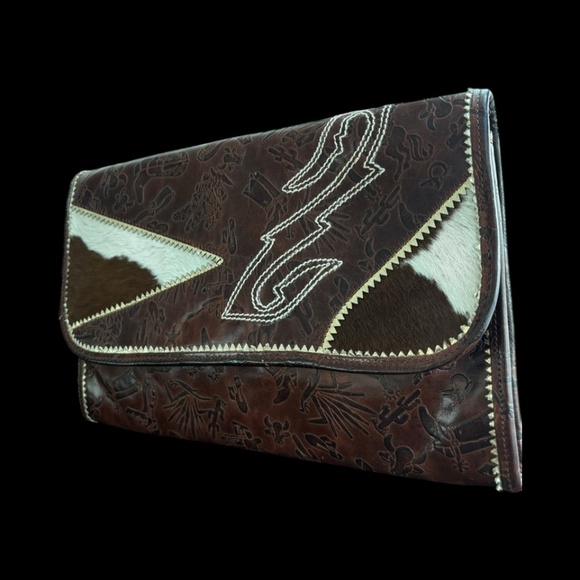 Carlos Falchi Tooled Leather & Hair-On Hide Bag – 1970s...
